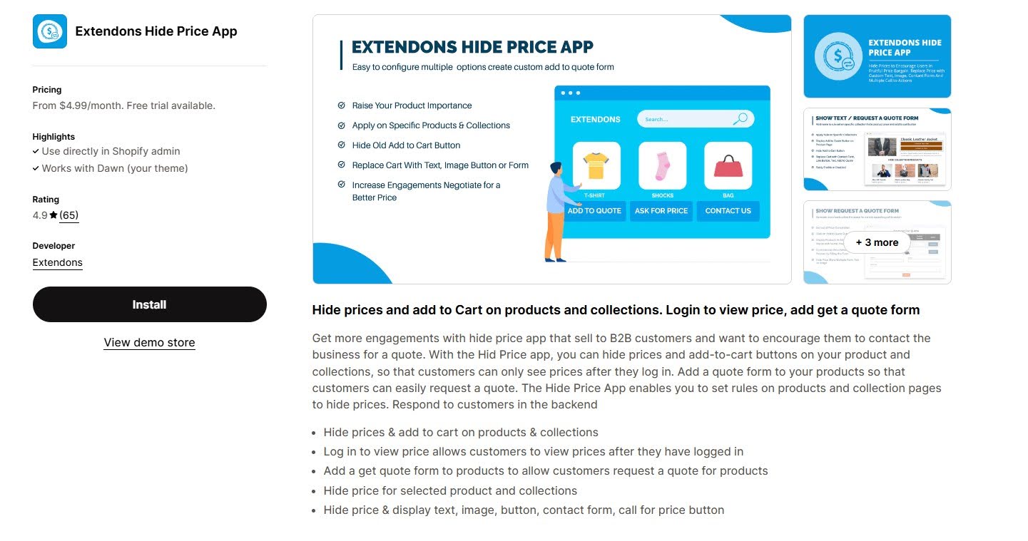 Extendons Hide Price App
